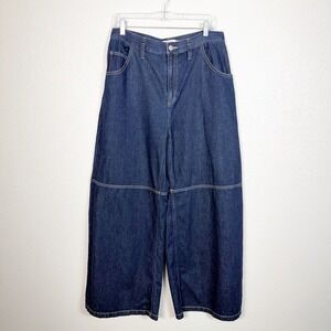 Fabrique Cassia Raw Denim Wide Leg Jeans Size XL Womens Dark Wash Cotton